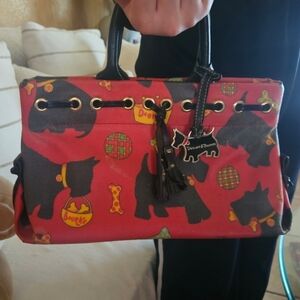 Dooney & Bourke Red And Black Scottie Dog Terrier Satchel Handbag With Charm